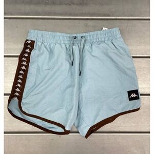 Kappa‎ Agius Shorts Mens Small Light Blue Brown Logo Tape Athletic Retro Running